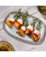 Mozzarella Pineapple Skewer, Grilled Pineapple with mozzarella and sweet pepper on a rosemary skewer