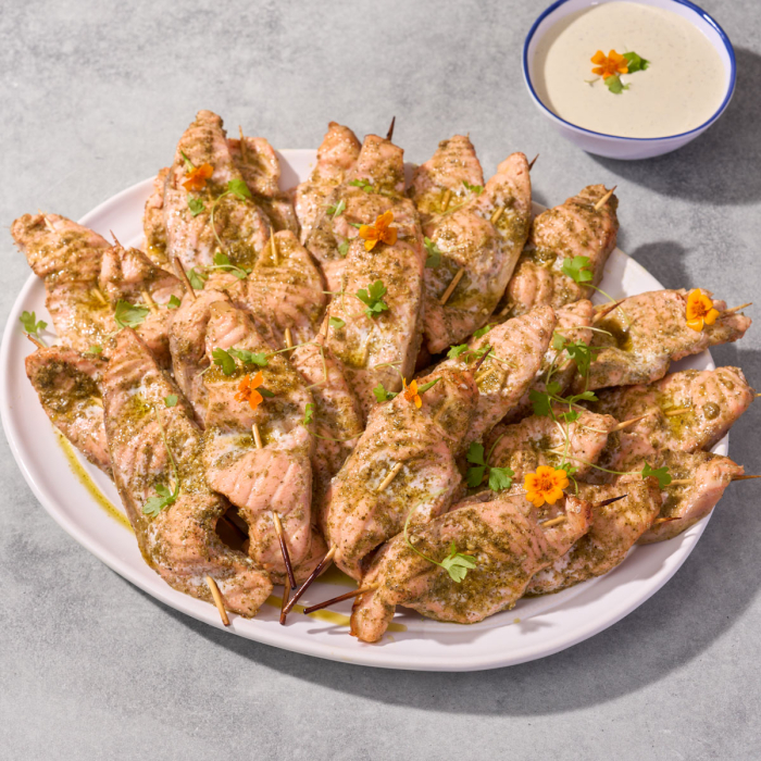 Lemon Pesto Salmon Skewers
