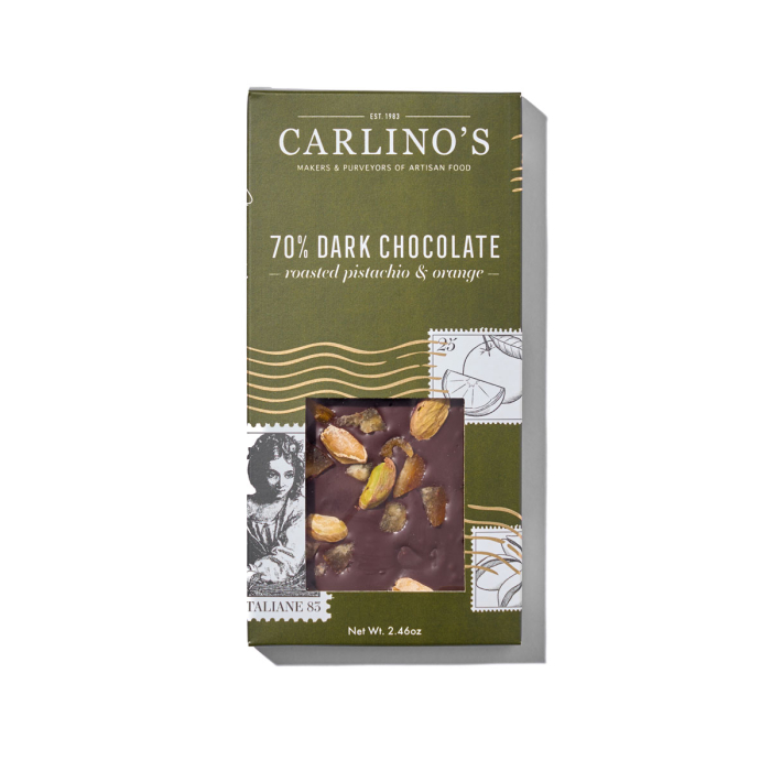 Carlino's Dark Chocolate Bar with Pistachio & Orange