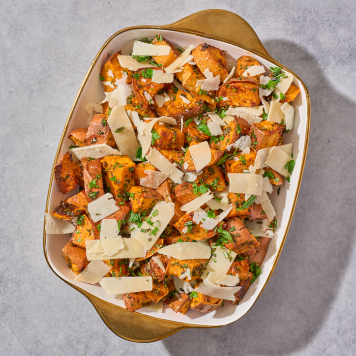Garlic Parm Roasted Sweet Potatoes